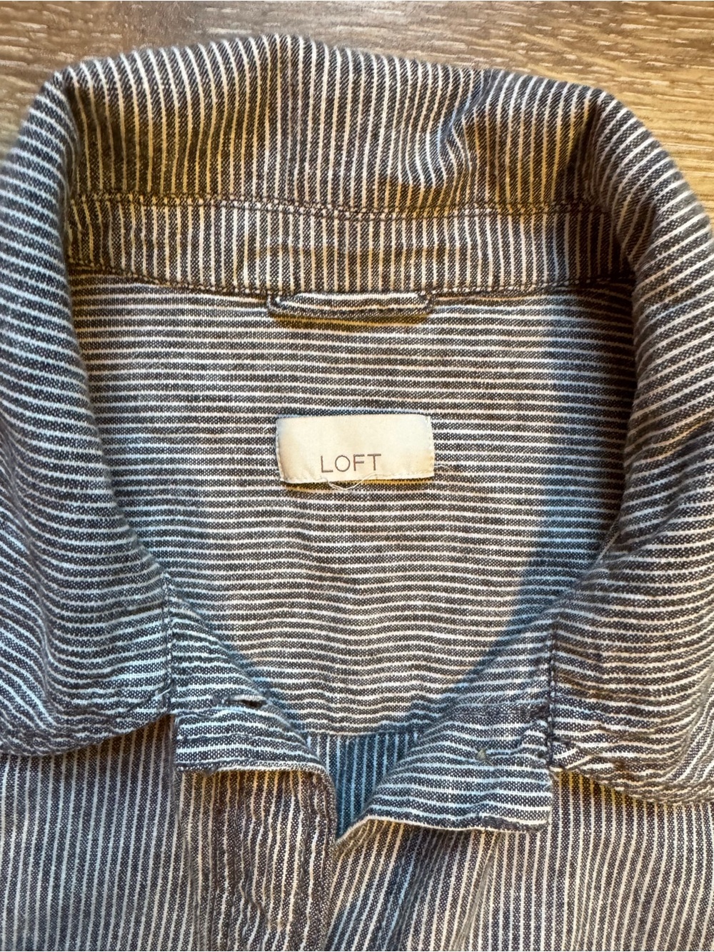 LOFT Striped Button-Down Jacket  in Gray and White, Cotton-Linen blend! Sz XL - Picture 4 of 10
